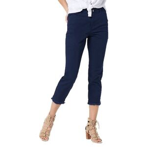 DENNIS Basso Navy Frayed Hem Twill Crop Pants (Z03.9)